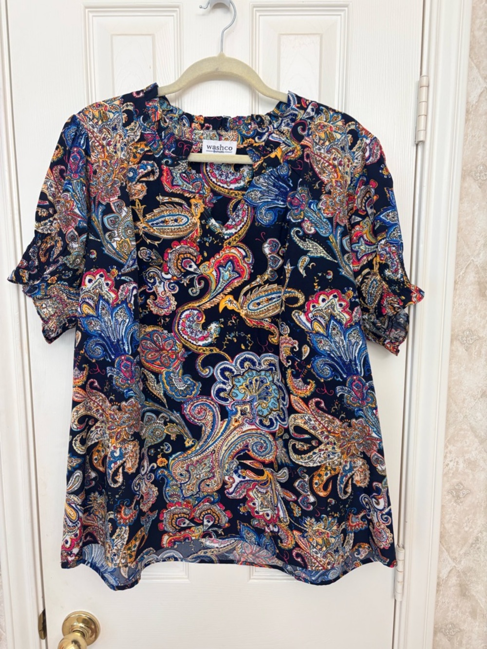 Washco Navy Paisley Short Sleeve Top